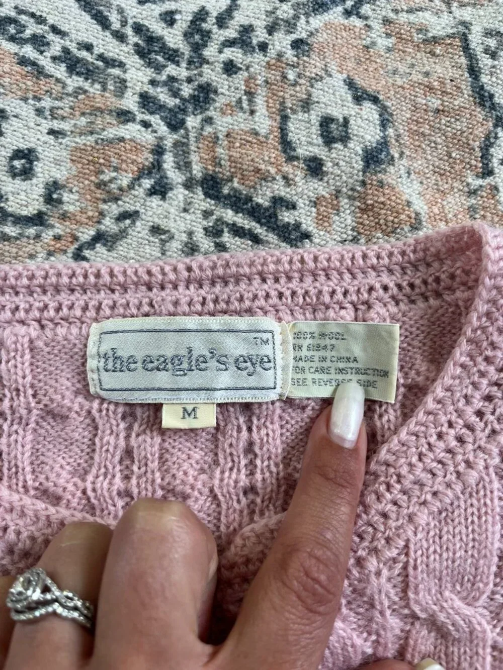 The Eagle Eye 100% Wool Pink Cable Knit Button Up Cardigan